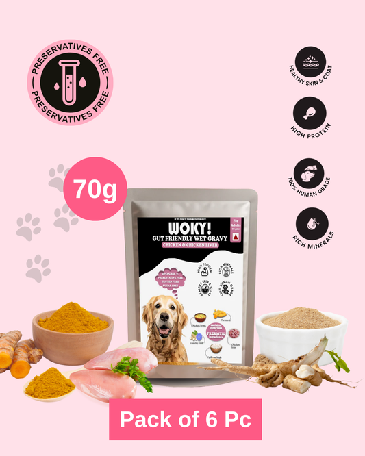 WOKY! Gut Friendly Wet dog food - Chicken & Chicken Liver Added Prebiotics - Adult Dogs 70gms (Pack of 6 Pc)