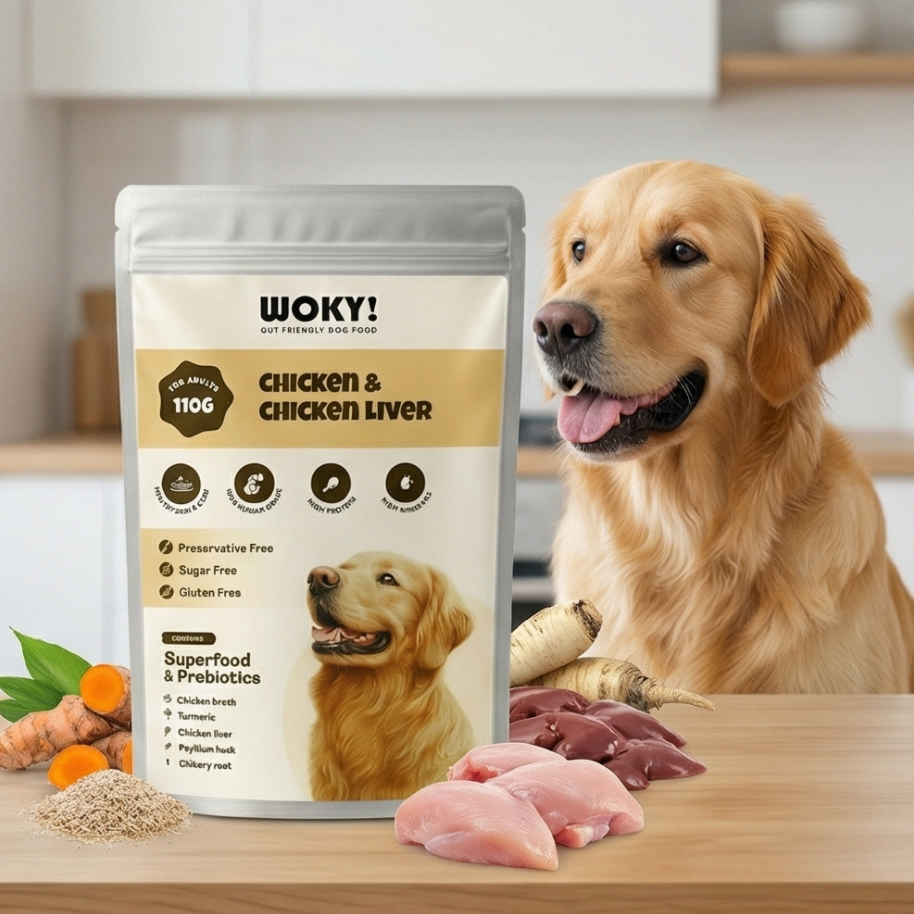 WOKY! Gut Friendly Wet dog food - Chicken & Liver with Added Prebiotics - for Adult Dogs 110gms (Pack of 6 Pc)