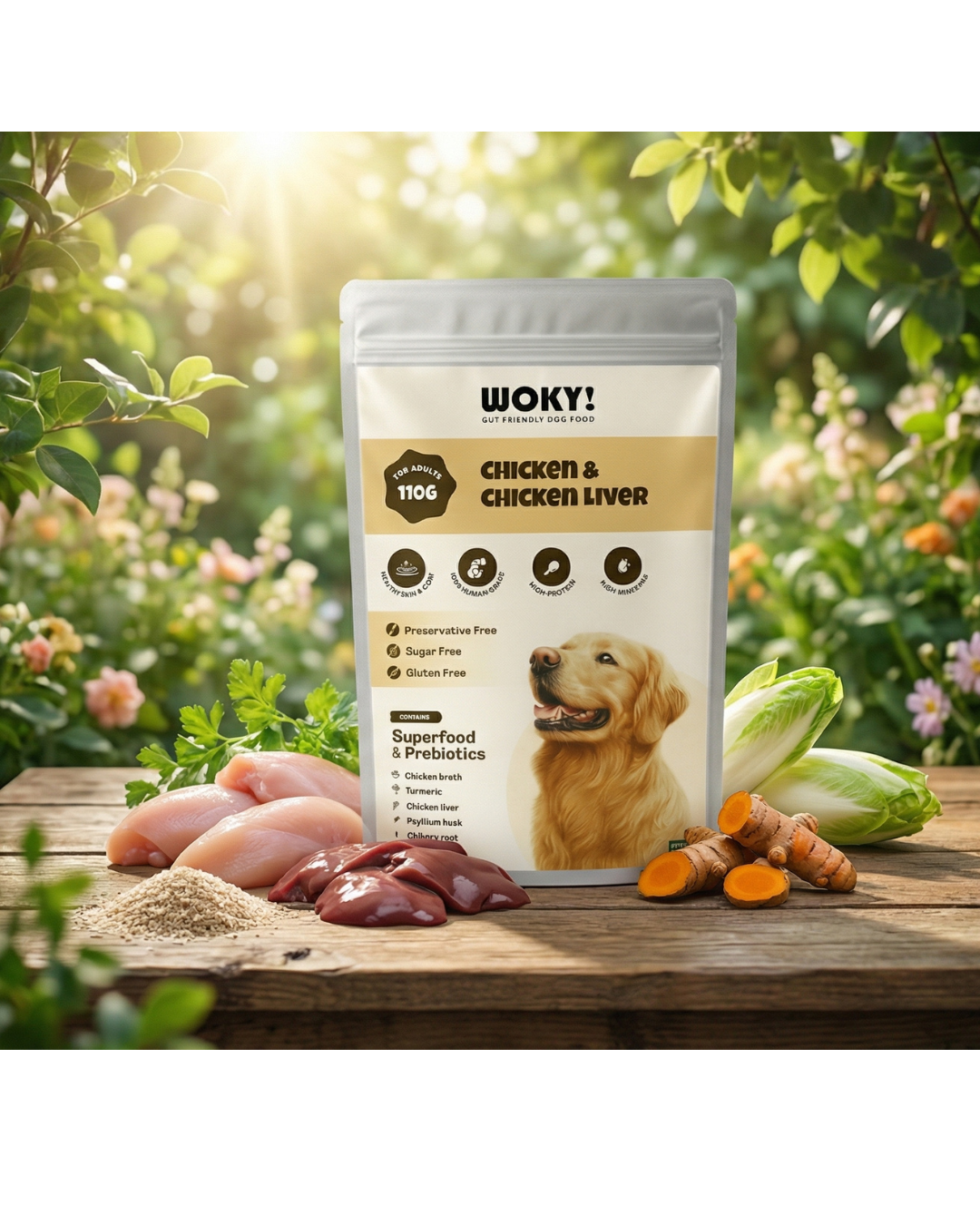 WOKY! Gut Friendly Wet dog food - Chicken & Liver with Added Prebiotics - for Adult Dogs 110gms (Pack of 6 Pc)