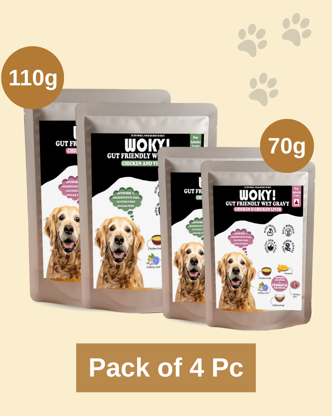 WOKY! Gut Friendly Wet Dog Food  Trial Pack -4pcs